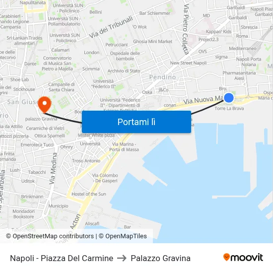 Napoli - Piazza Del Carmine to Palazzo Gravina map