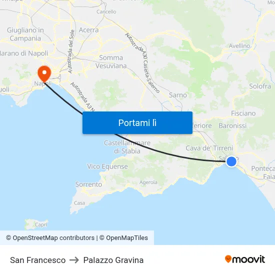 San Francesco to Palazzo Gravina map