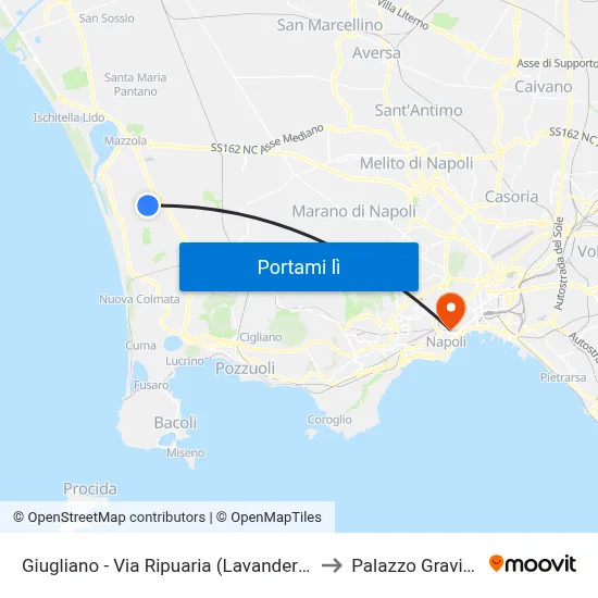 Giugliano - Via Ripuaria (Lavanderia) to Palazzo Gravina map