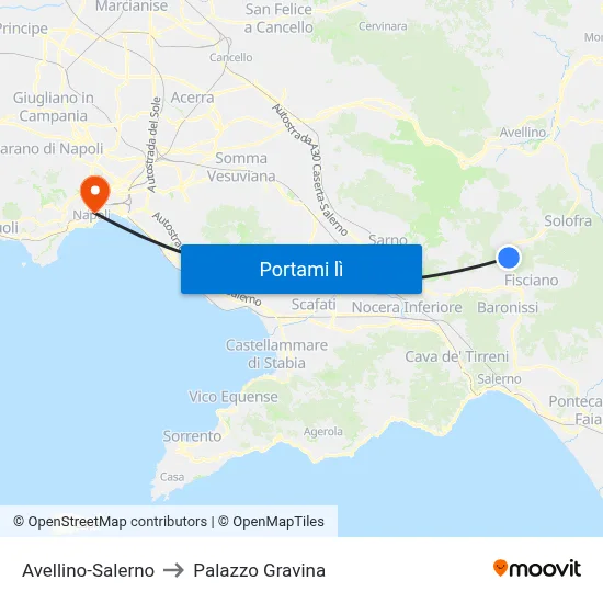Avellino-Salerno to Palazzo Gravina map