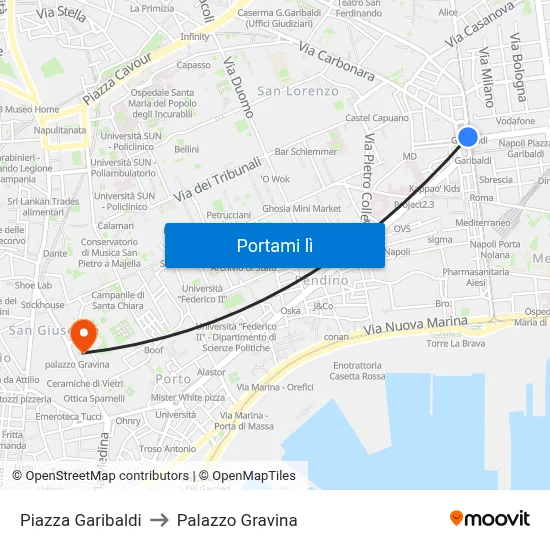 Piazza Garibaldi to Palazzo Gravina map