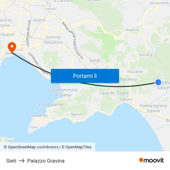 Sieti to Palazzo Gravina map