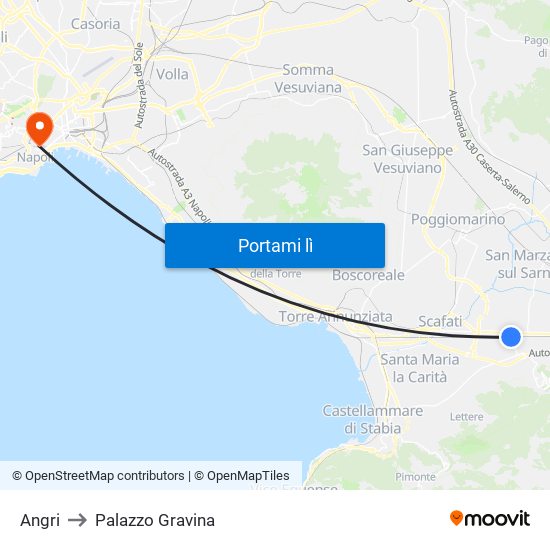 Angri to Palazzo Gravina map