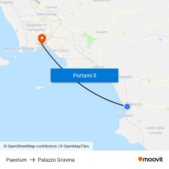 Paestum to Palazzo Gravina map