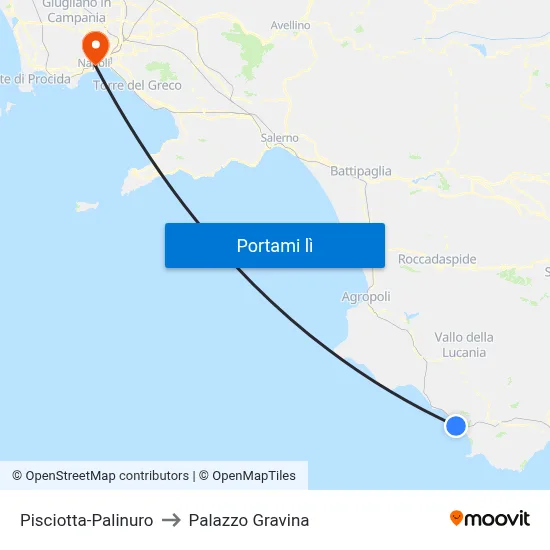 Pisciotta-Palinuro to Palazzo Gravina map