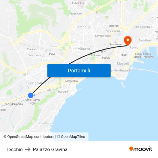 Tecchio to Palazzo Gravina map