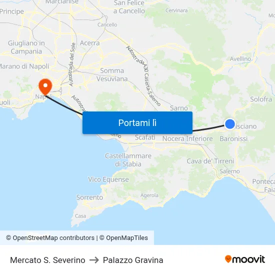 Mercato S. Severino to Palazzo Gravina map