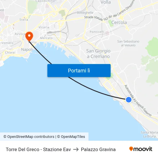 Torre Del Greco - Stazione Eav to Palazzo Gravina map