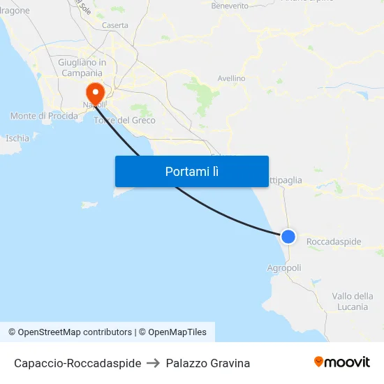 Capaccio-Roccadaspide to Palazzo Gravina map
