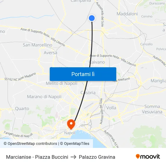 Marcianise - Piazza Buccini to Palazzo Gravina map