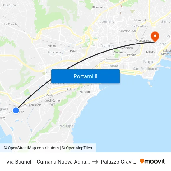 Via Bagnoli - Cumana Nuova Agnano to Palazzo Gravina map