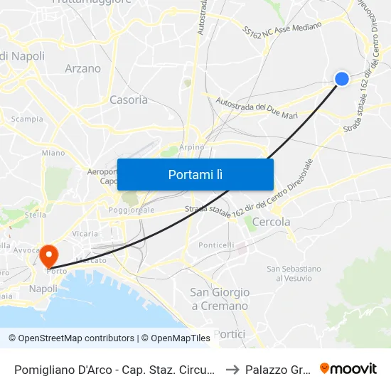 Pomigliano D'Arco - Cap. Staz. Circumvesuviana to Palazzo Gravina map