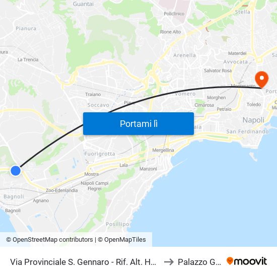 Via Provinciale S. Gennaro - Rif. Alt. Hotel Montespina to Palazzo Gravina map