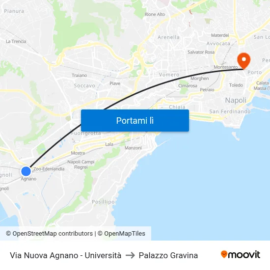 Via Nuova Agnano - Università to Palazzo Gravina map