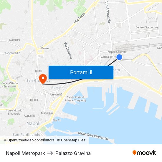 Napoli Metropark to Palazzo Gravina map