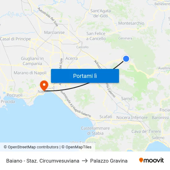 Baiano - Staz. Circumvesuviana to Palazzo Gravina map