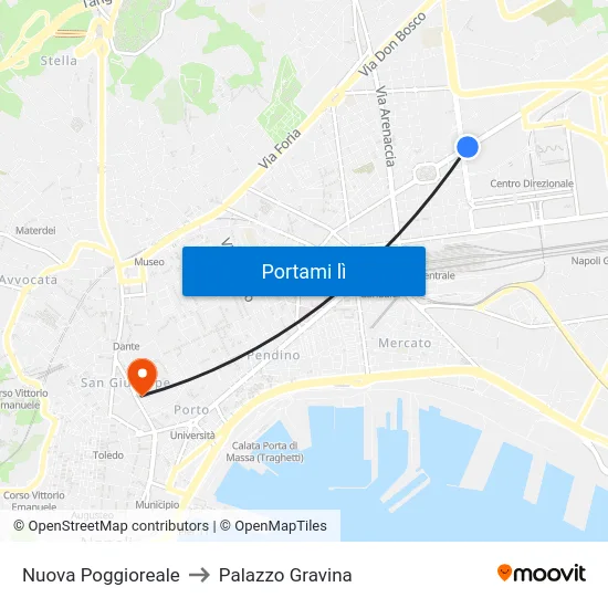 Nuova Poggioreale to Palazzo Gravina map