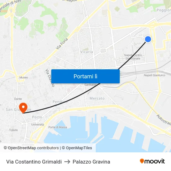 Via Costantino Grimaldi to Palazzo Gravina map