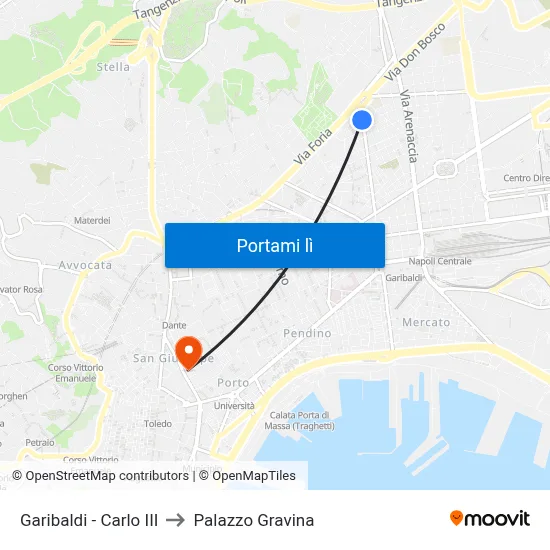 Garibaldi - Carlo III to Palazzo Gravina map