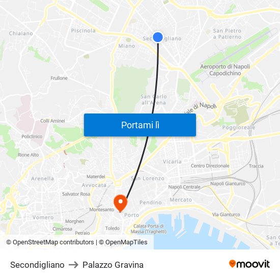 Secondigliano to Palazzo Gravina map