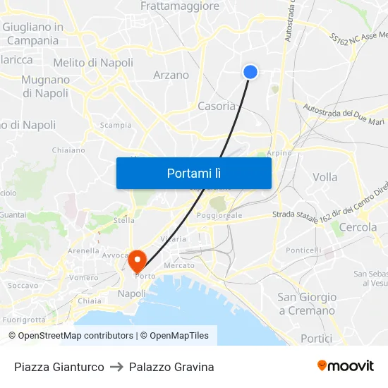 Piazza Gianturco to Palazzo Gravina map