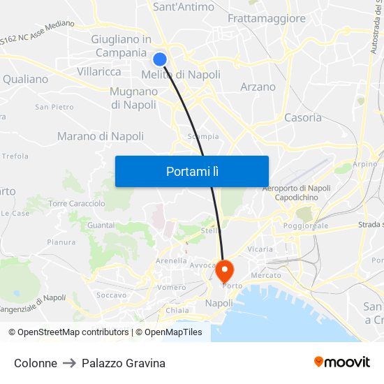 Colonne to Palazzo Gravina map