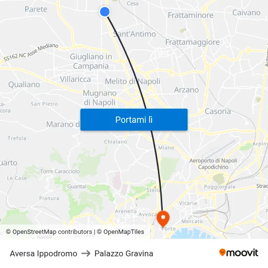 Aversa Ippodromo to Palazzo Gravina map