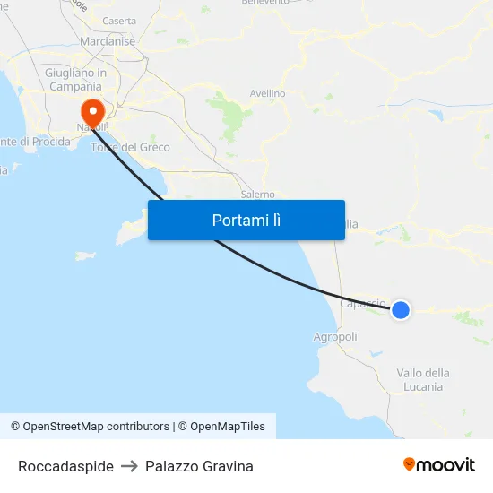 Roccadaspide to Palazzo Gravina map