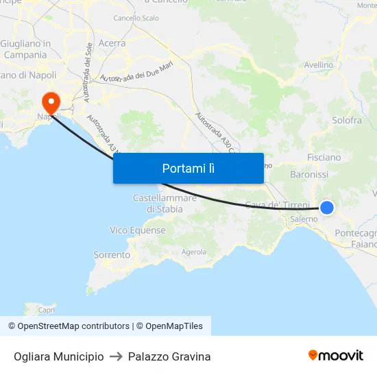 Ogliara Municipio to Palazzo Gravina map