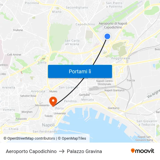 Aeroporto Capodichino to Palazzo Gravina map
