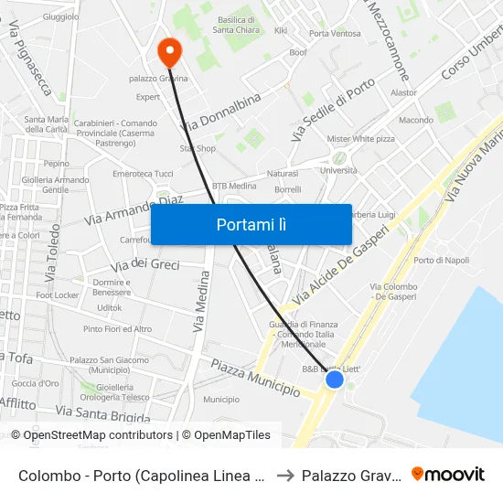 Colombo - Porto (Capolinea Linea 1 - 4) to Palazzo Gravina map
