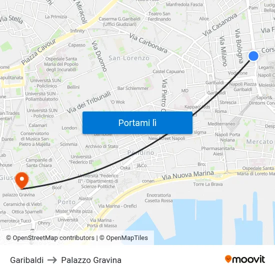 Garibaldi to Palazzo Gravina map