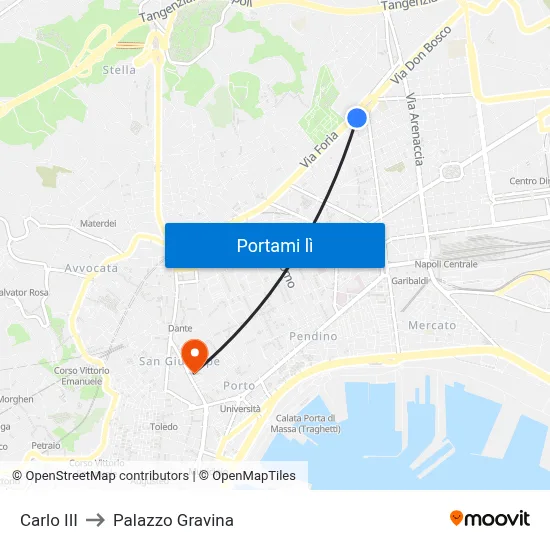 Carlo III to Palazzo Gravina map