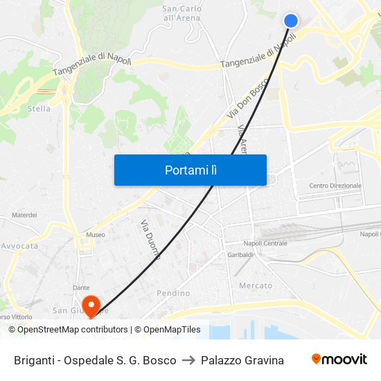 Briganti - Ospedale S. G. Bosco to Palazzo Gravina map