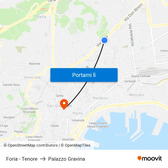 Foria - Tenore to Palazzo Gravina map