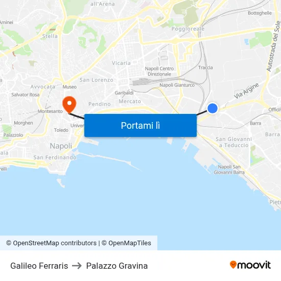 Galileo Ferraris to Palazzo Gravina map