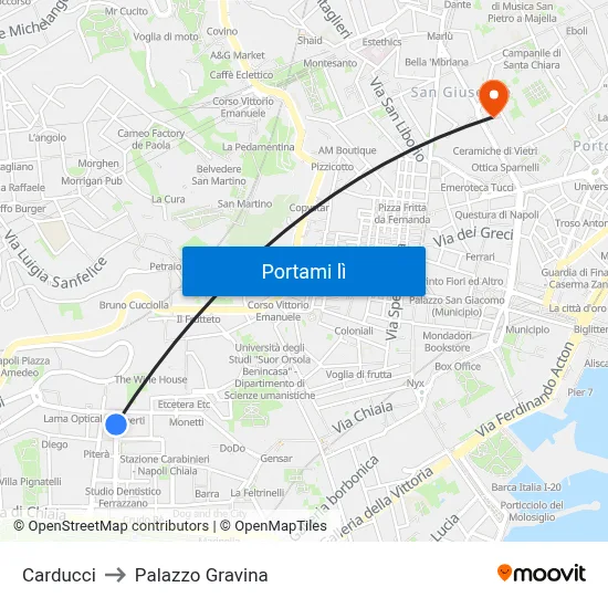 Carducci to Palazzo Gravina map