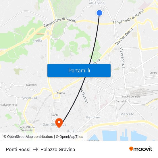 Ponti Rossi to Palazzo Gravina map