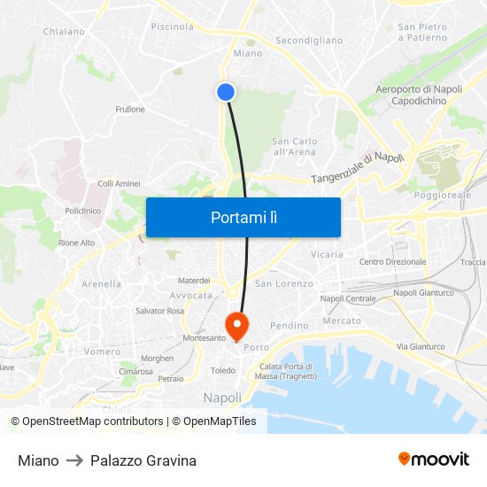 Miano to Palazzo Gravina map