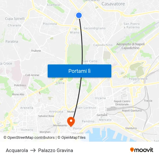 Acquarola to Palazzo Gravina map