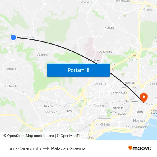 Torre Caracciolo to Palazzo Gravina map