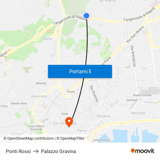 Ponti Rossi to Palazzo Gravina map