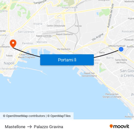 Mastellone to Palazzo Gravina map