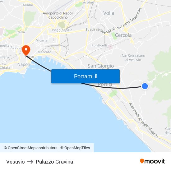 Vesuvio to Palazzo Gravina map