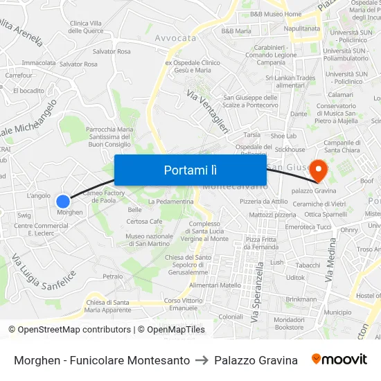 Morghen - Funicolare Montesanto to Palazzo Gravina map