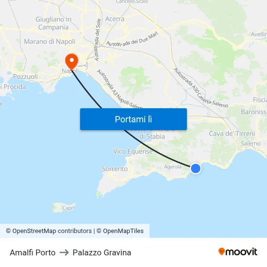 Amalfi Porto to Palazzo Gravina map