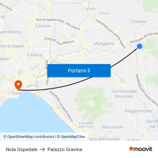 Nola Ospedale to Palazzo Gravina map
