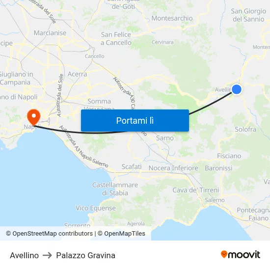 Avellino to Palazzo Gravina map
