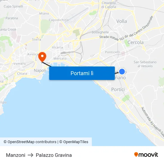 Manzoni to Palazzo Gravina map