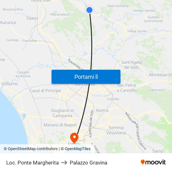 Loc. Ponte Margherita to Palazzo Gravina map